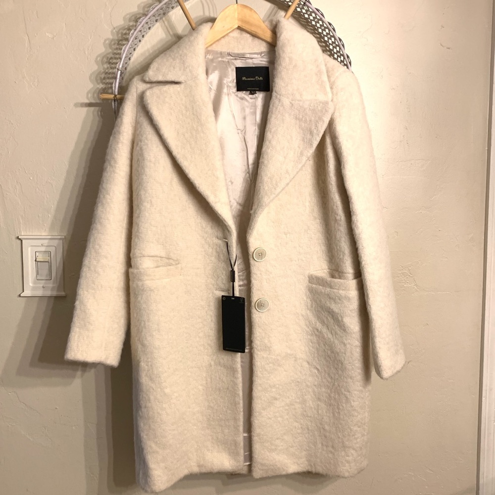 Massimo Dutti Ivory Notched Lapel Wool Coat 4 NWT